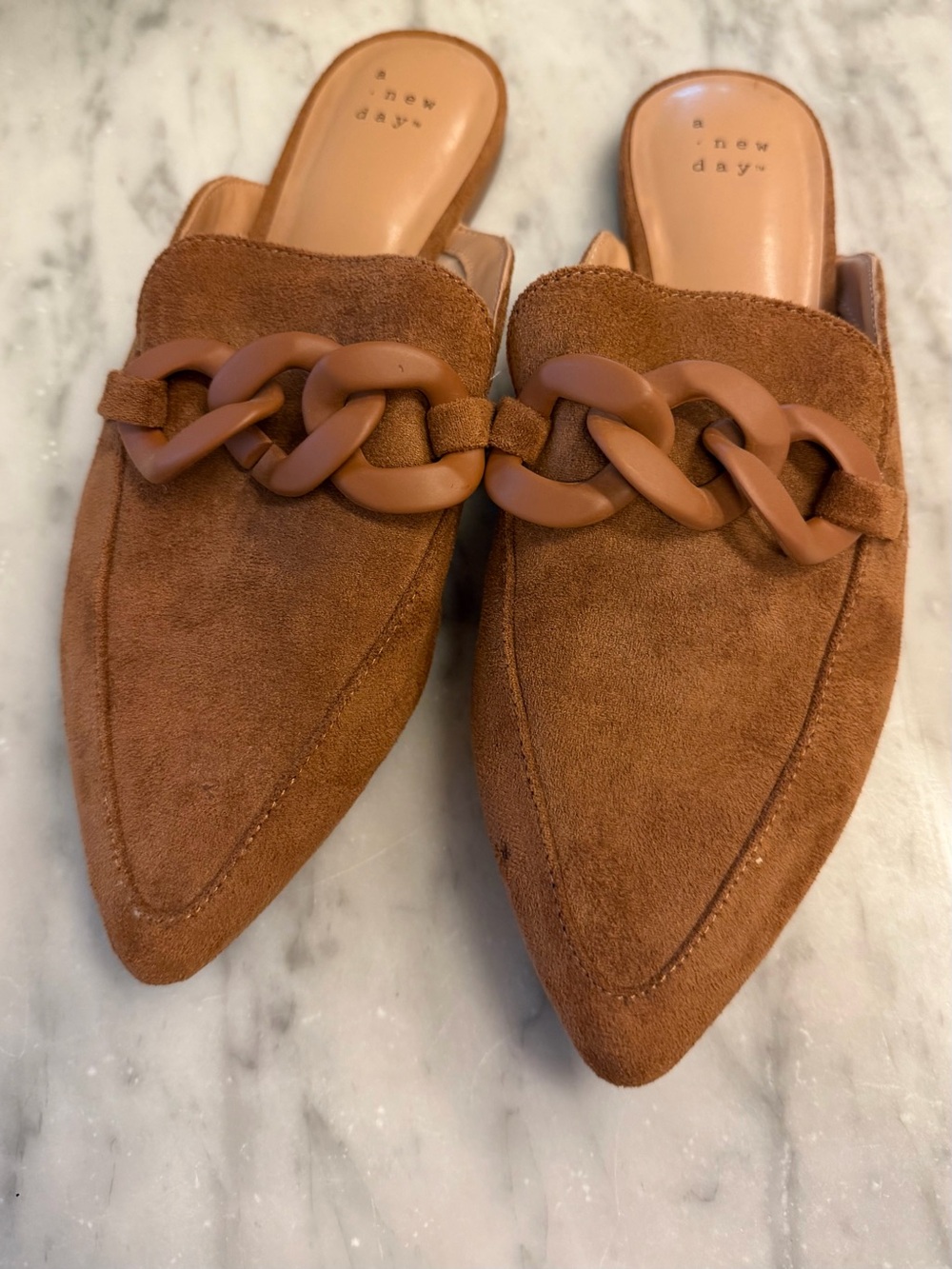 Tan Suede Pointed-Toe Chain Mules- size 7 NWOT